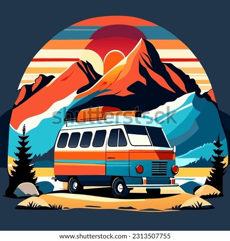 adventure camper van - motor home isolated vector, good for t shirt, mock up and logo design