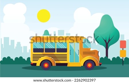 vector illustration of a school bus scene through the city