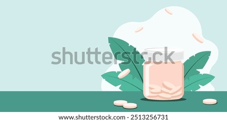 Medicine concept with spilled pills from prescription bottle