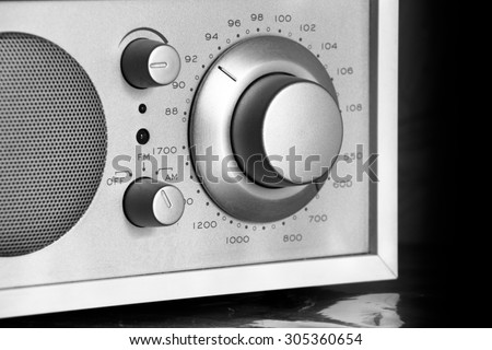 knob to manually tune in your favorite radio station. Radio silver close-up