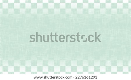 Japanese-style green background with kasuri-style texture with checkered patterns on the top and bottom. Kasuri is a traditional fabric used for Japanese kimonos. 
Vector illustration.
