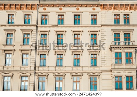 Similar – Image, Stock Photo Facade of an old historic brick building with destroyed windows and green vegetation