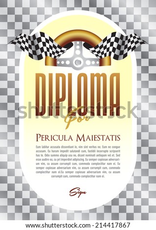 Diploma, Certificate with a checkerboard motif of the steering wheel to the winner of motorsport, motorsports championship race go-karts in cars