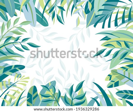 Green Leaves frame ,Home Decorative Frame. Texture with Fern and Palm leaves, Palm spring Summer Paper Art, Vector illustration in white background