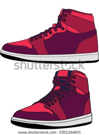 Sneakers shoes vector, Sneakers in flat style, Isolated sneakers shoes fashion, Sneakers drawing flat retro