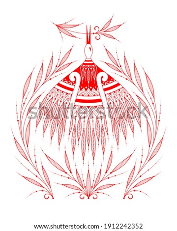 The bird stork with a flower is a symbol of free Belarus and a peaceful protest against violence and dictatorship. Colors of the national resistance - red and white. Ethnic style. Vector illustration.