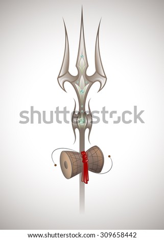 trishula weapon of Lord Shiva, Hindu and Buddhist religious symbol and damaru, small ritual drum, use opacity mask, vector EPS 10