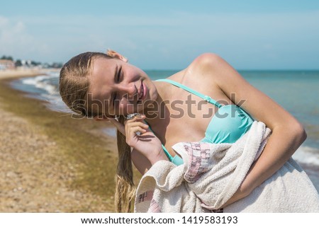 Similar – Image, Stock Photo Woman swimming in clean water