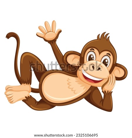 Cute baby monkey lay down on ground. Vector illustration