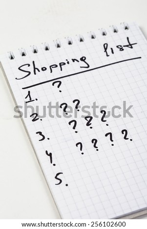 Shopping list on natural paper and white background