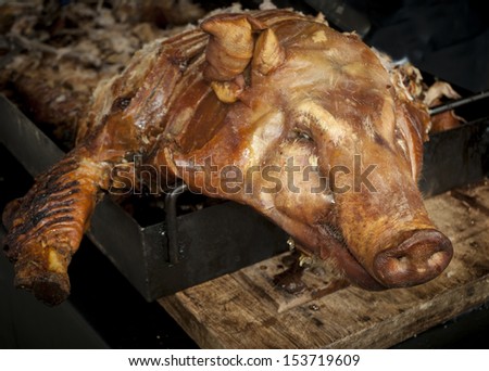 Roasted pig at a banquet.