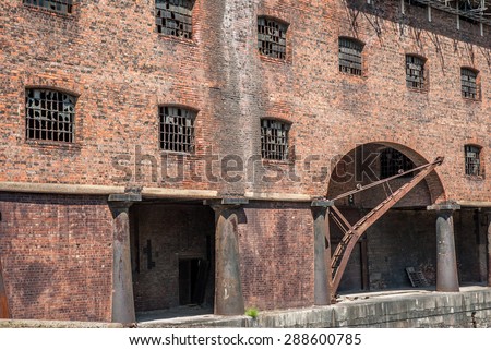 Victorian brick tobacco warehouse at Stanley Dock, Liverpool.