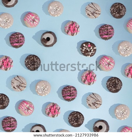 Similar – Image, Stock Photo Making doughnuts flat lay. Uncooked raw dough prepared for donuts