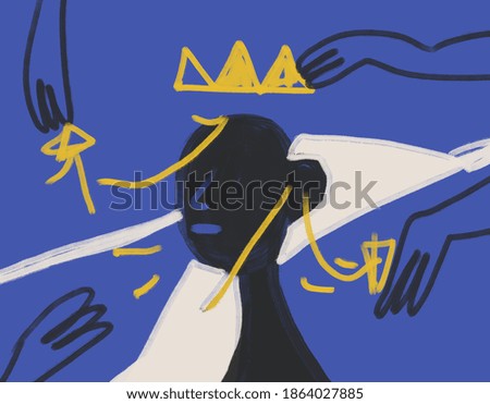 Dress King Portrait with hand and crown. Expressionism Painting and modern abstract art . Basquiat vibe. Art For print and poster