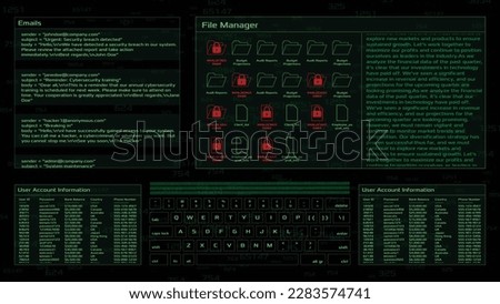 Hacker interface screen. Cyber crime UI. Vector HUD props.