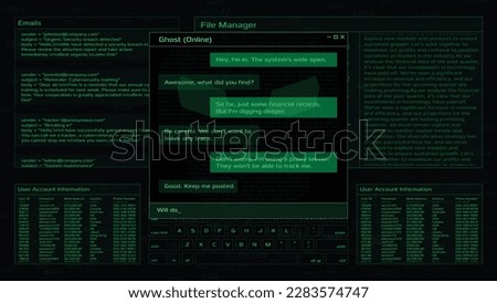 Hacker window chat conversation interface. Vector HUD.
