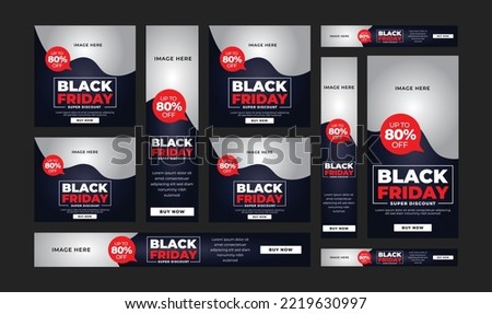 Google Ads Banner set for Black friday promotion and offer.Black friday discount, sale, offer GDN Banner set.