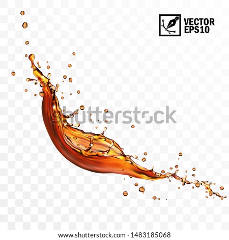 Realistic transparent isolated vector falling splash of tea, coffee or cola