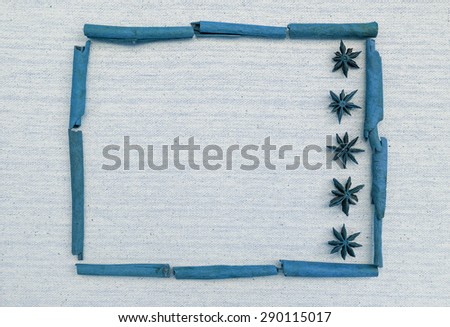 Vintage blue tone Spices frame on canvas background