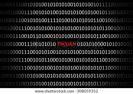 Binary code with trojan virus on black background