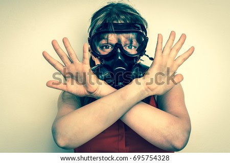 Similar – Image, Stock Photo Woman with breathing mask at the window