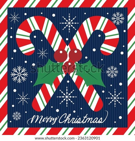 Christmas card, gift bag or box design with candy cane and berry
