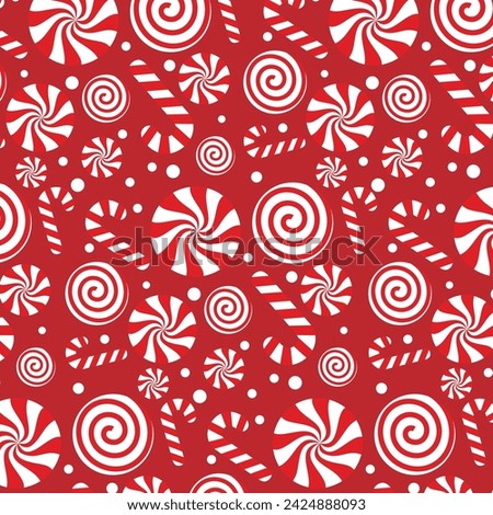 Christmas seamless pattern with candy canes and lollipop