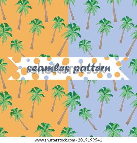 Hand drawn palm trees illustration. Seamless vector pattern with tropical palms, two color options set.