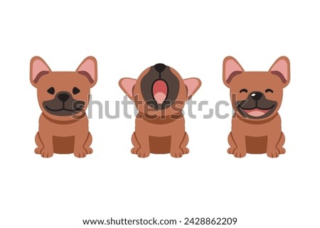 Set of vector cartoon character cute brown french bulldog for design.