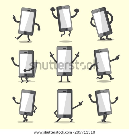 Cartoon smartphone character poses with empty screen