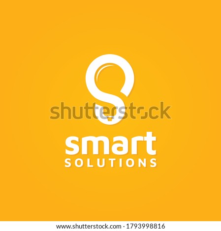 Initial Letter S with Light Bulb Lamp negative space for smart solutions study science creative idea logo design