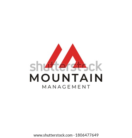 Initial Letter M with Mountain, simple Mount Landscape Outdoor Logo design