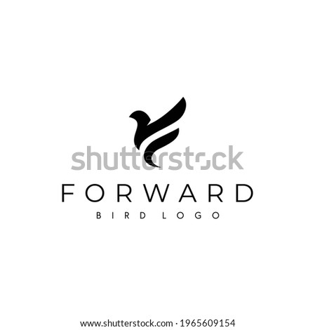 Initial Letter F with Bird Silhouette for Falcon Free Freedom Fly Flying Flight Feathers logo design