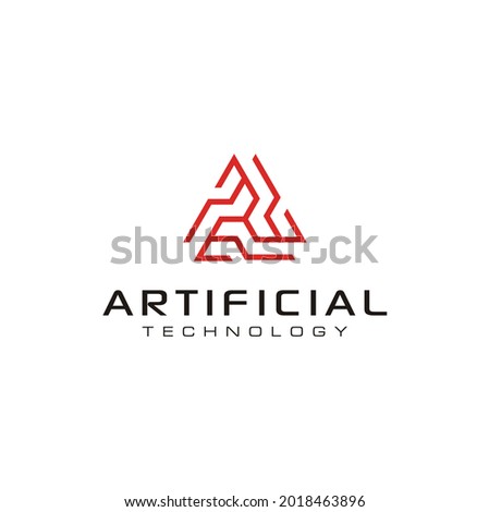 Futuristic Triangle Shape Circuit Link Line for Digital Robot Tech Technology Logo design