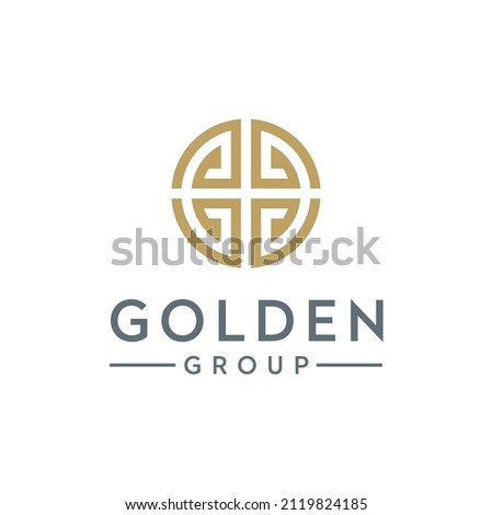 Circular Golden initial G, Monogram GG with asian greek pattern for Global Gold Company