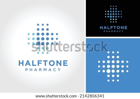 Modern Hospital Pharmacy Cross with halftone dots digital logo design