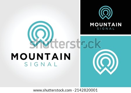 Signal Frequency Wi Fi Connection Internet Network with Mountain Top Peak logo design