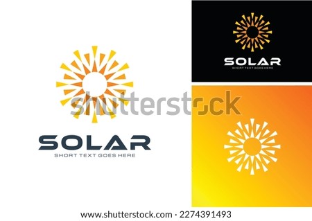 Morning or Summer Sun Rays for Solar Panel System Electricity Logo Design