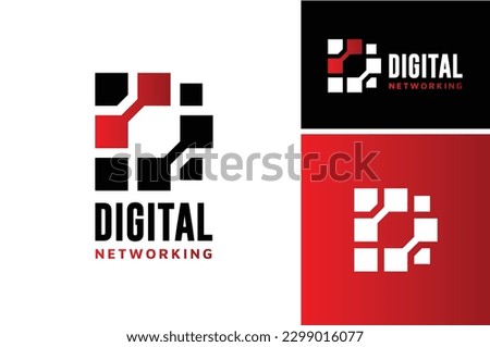 Modern Initial Letter D Data Digital with Square Dots Link Connection Network Futuristic Icon Apps logo design