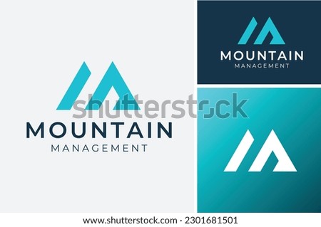 Initial Letter M with Mountain, simple Mount Landscape Outdoor Logo design