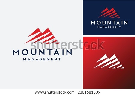 Initial Letter M with Mountain, simple Mount Landscape Outdoor Logo design
