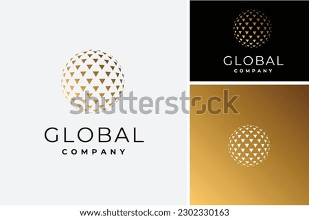 golden globe halftone triangle like golf ball or disco light logo design