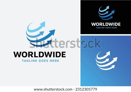 Globe and Arrows Path for Aircraft Transportation or World Wide Global Distribution Access Business logo design