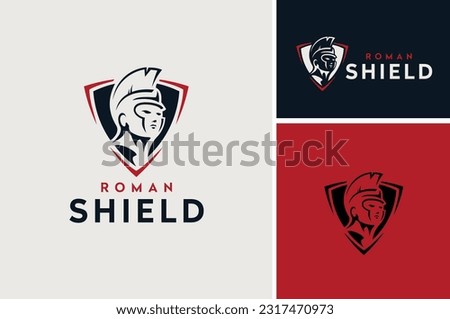 Roman Spartan Knight Helmet with Shield for Fight Club Badge or Sport Team Emblem logo