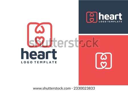 Rounded Square Initial Letter H Heart Health Happy Happiness Humanity with Love Shape Simple Line Art logo design