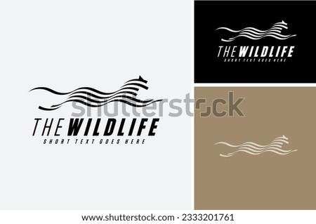 Running Lion Tiger Cheetah Panther Puma with stripes wave like Zebra for Zoo African Fauna Safari Wildlife logo design