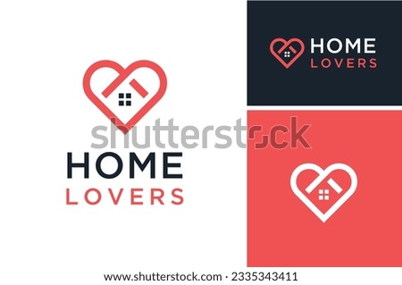 Heart Love Shape with Windows House for Marriage Wedding Couple Family House Real Estate Home Property Business logo design