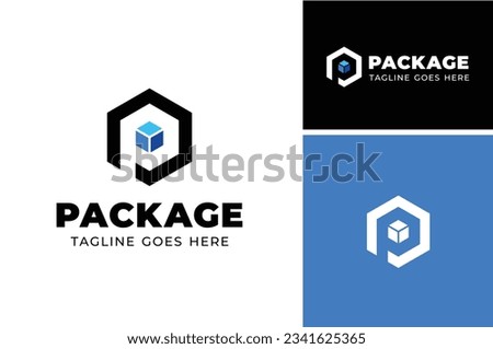 Initial Letter P Package Parcel with Hexagon Gift Box Cube for Cargo Warehouse Freight Logistic Logo Design