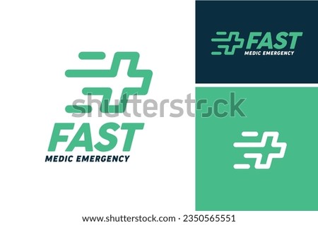 Pharmacy Cross with Speed Motion Move for Hospital Fast Aid Medical Emergency logo design