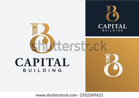 Initial Letter B C Monogram BC CB with Greek Marble Pillar Column for architecture building construction government office logo design